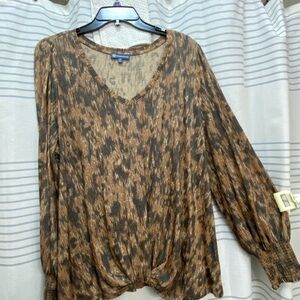Democracy Brown and Black Patterned Blouse